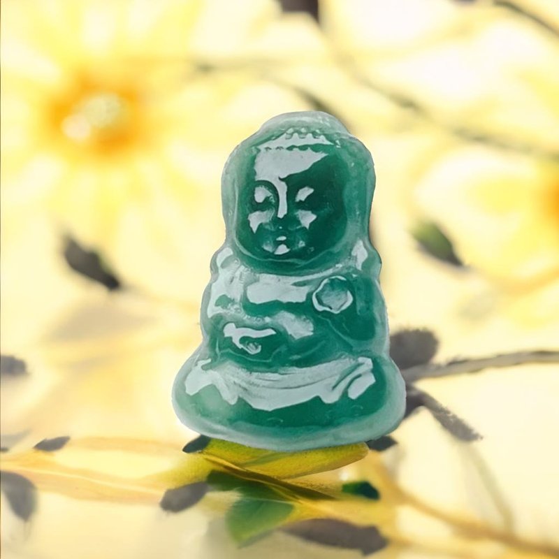 Ice Blue Water Jade Baby Buddha Necklace | Natural Jade A Grade | Gift - Necklaces - Jade Green