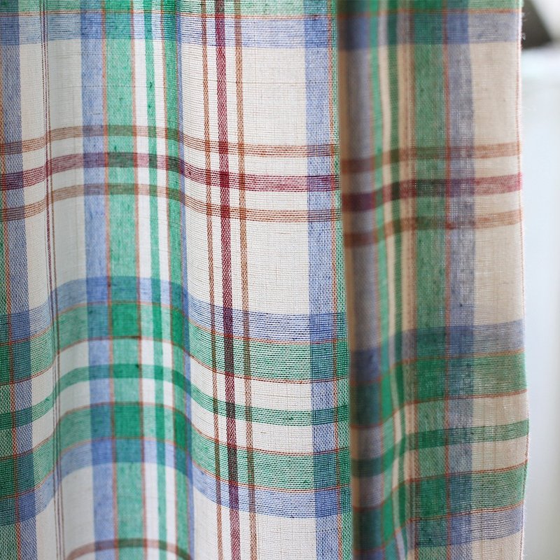 Made in korea green check curtain for interior, door curtain, 門簾, 窗簾, のれん, home - 門簾/門牌 - 棉．麻 綠色
