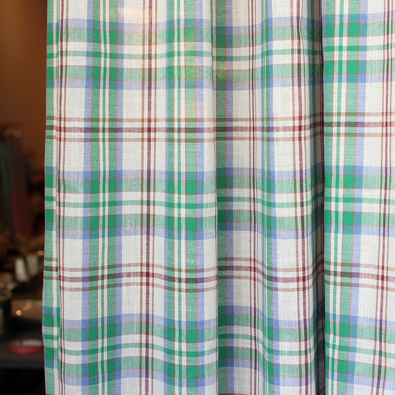 Made in korea green check curtain, door curtain, 門簾, 窗簾, のれん, home interior - 門簾/門牌 - 棉．麻 綠色