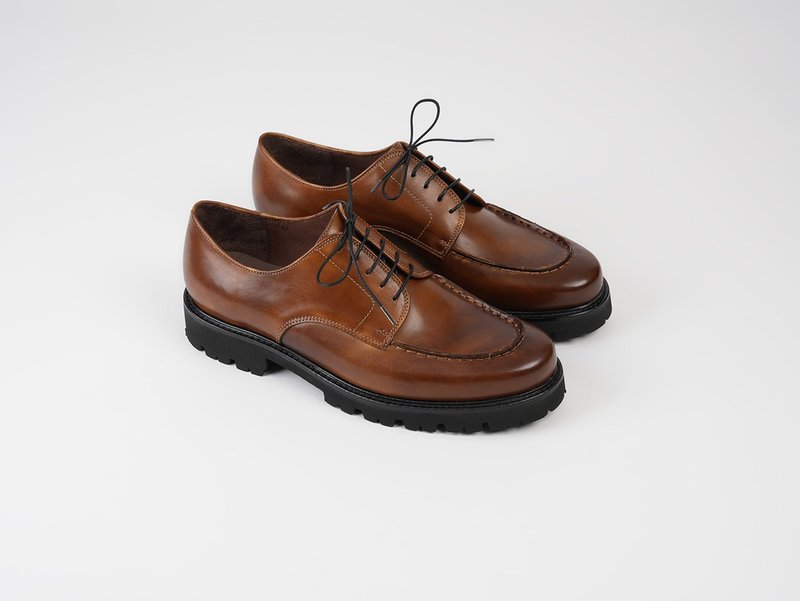 (M) EL U-TIP DERBY - GOLDEN BROWN - Men's Leather Shoes - Genuine Leather Brown