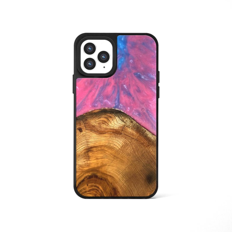 iPhone 13/14/15/16 epoxy wooden resin phone case - Blue Flame IV - Phone Cases - Wood Blue