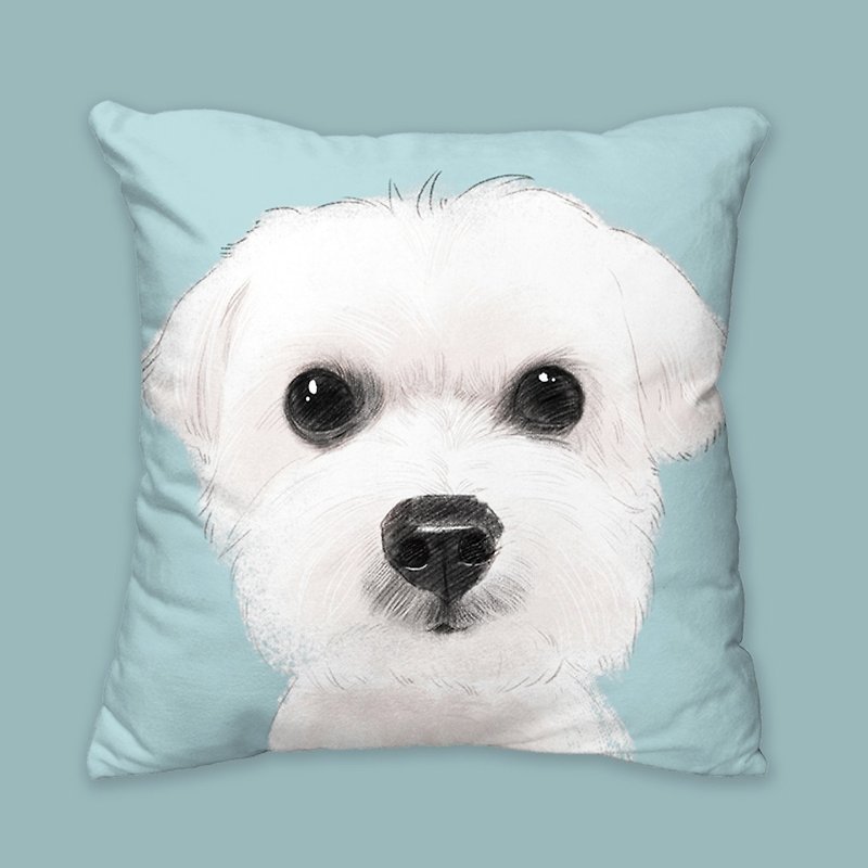 [私はいつもあなたを愛します]古典的なマルタの犬の動物の枕/枕/クッション - 枕・クッション - コットン・麻 ブルー