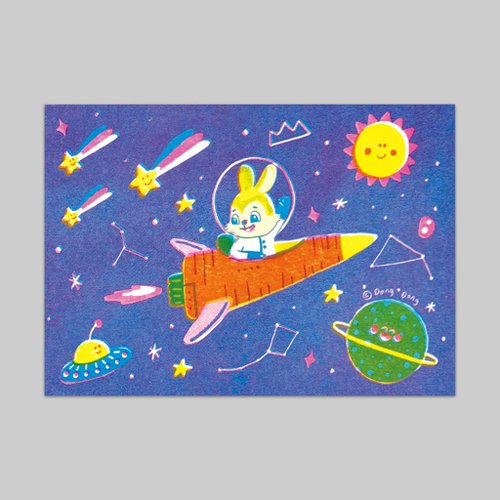 咚東插畫合作社 飛向宇宙兔兔/孔版印刷明信片/ポストカード