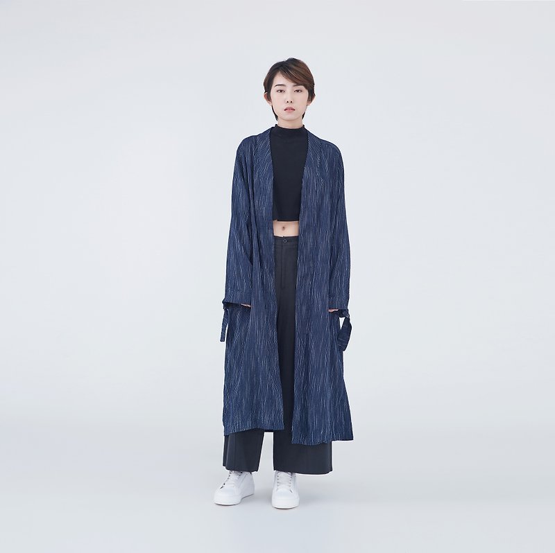 TRAN - 長版和式外套 - 女大衣/外套 - 棉．麻 藍色