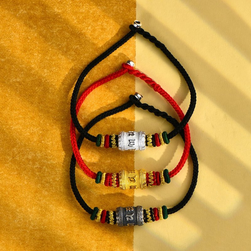 Tibetan Buddhist Fashion Decorative Six-Word Daming Mantra Tibetan Braided Bracelet - Bracelets - Precious Metals Multicolor