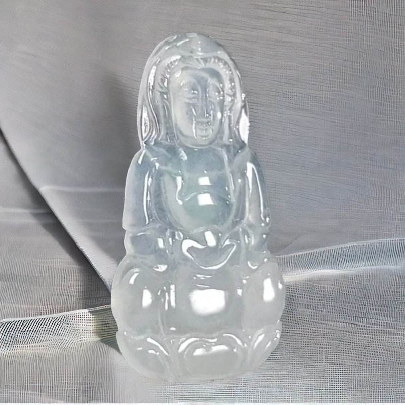 冰玻種翡翠觀音菩薩 | 天然緬甸玉翡翠A貨 | 送禮 - 其他 - 玉石 綠色