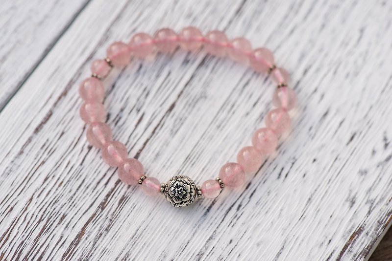 The reason is to be happy. Light strawberry crystal 8mm single layer bracelet. - Bracelets - Gemstone Pink