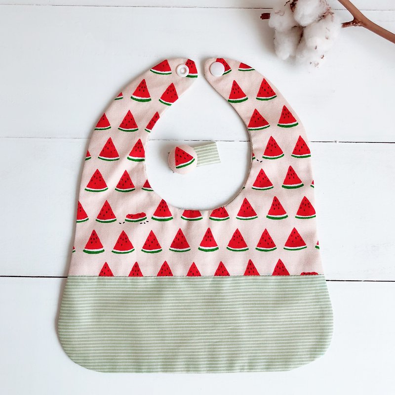 Handmade baby bibs saliva towel (with the same section hairpin) ~ watermelon 2 pieces - ผ้ากันเปื้อน - วัสดุอื่นๆ สีแดง