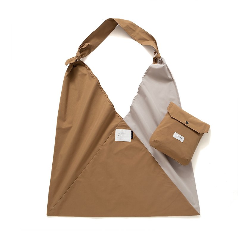【可收納】拼色Azuma布袋 - 三色選擇 (YB457) - 側背包/斜背包 - 聚酯纖維 卡其色