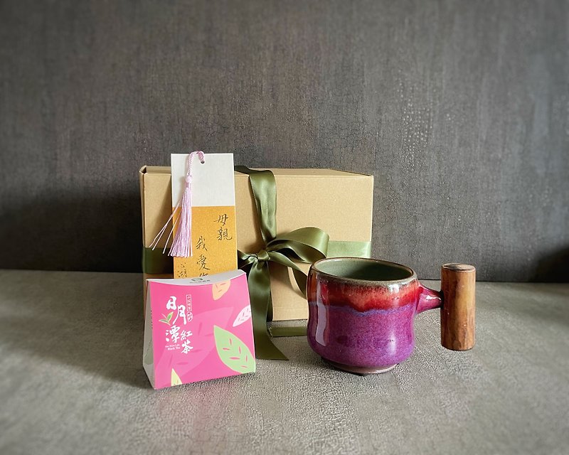 Bronze red celadon wooden cup black tea gift box (with handwritten calligraphy bookmark) - แก้ว - ดินเผา 