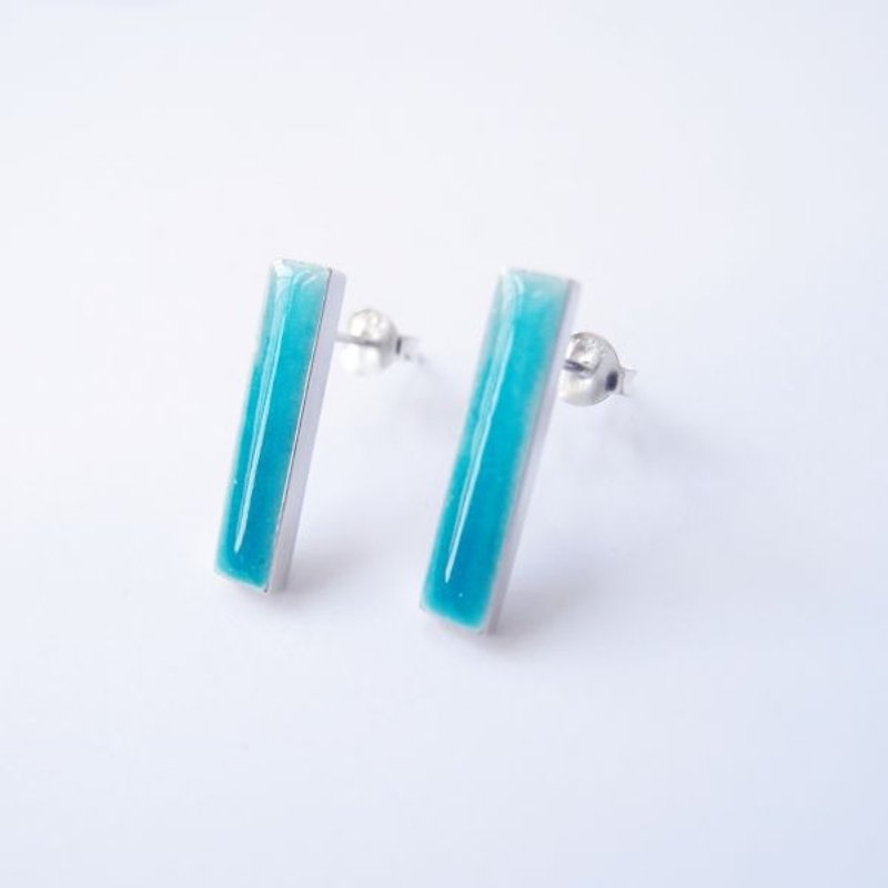 湛藍海洋  純銀琺瑯耳環 - 耳環/耳夾 - 其他金屬 藍色