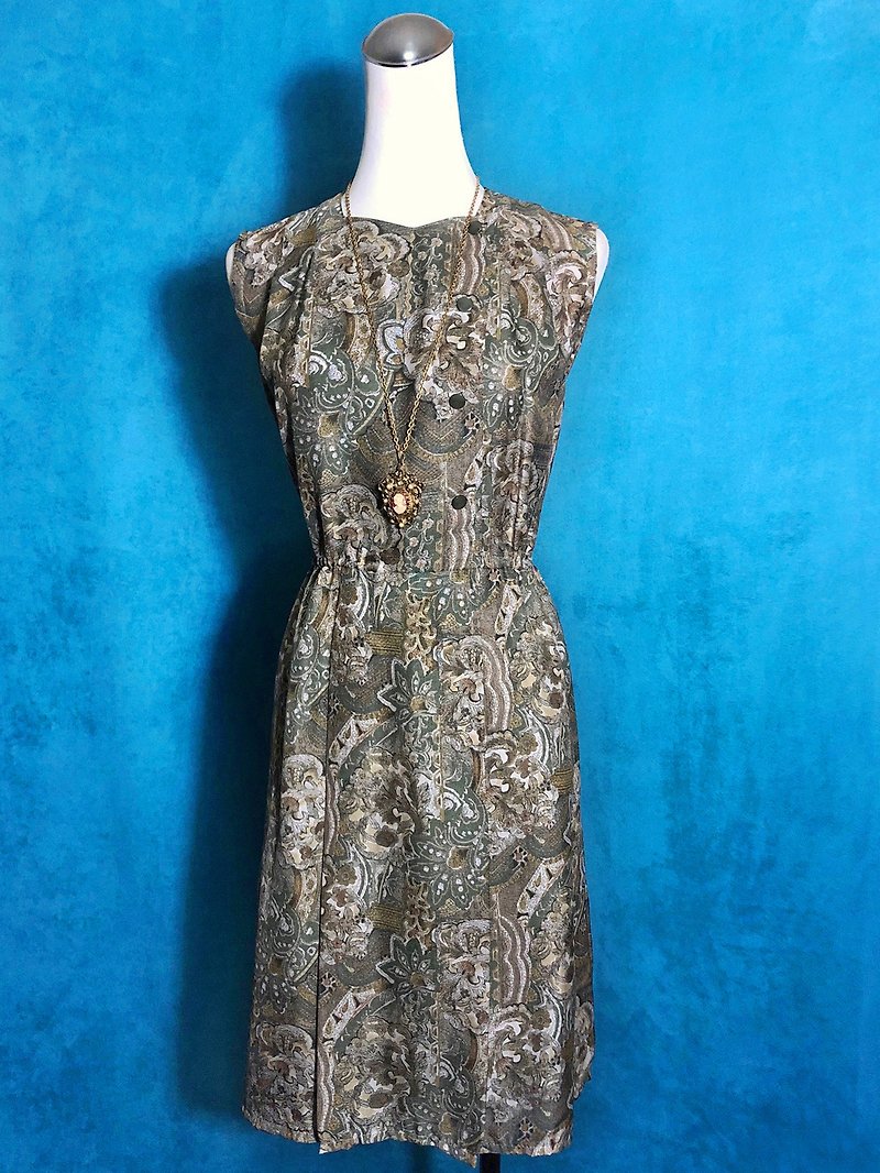 Totem sleeveless vintage dress / brought back to VINTAGE abroad - ชุดเดรส - เส้นใยสังเคราะห์ สีเขียว
