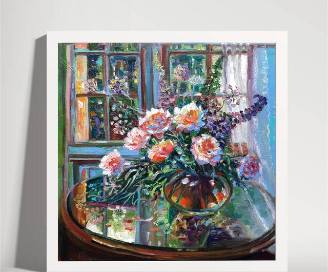 キャンバス油絵 　いとを　お花とビンとカップのあるテーブル　おしゃれ静物画 Amazon.co.jp: 19 絵画 静物画 花瓶の中の花 ポール セザンヌ