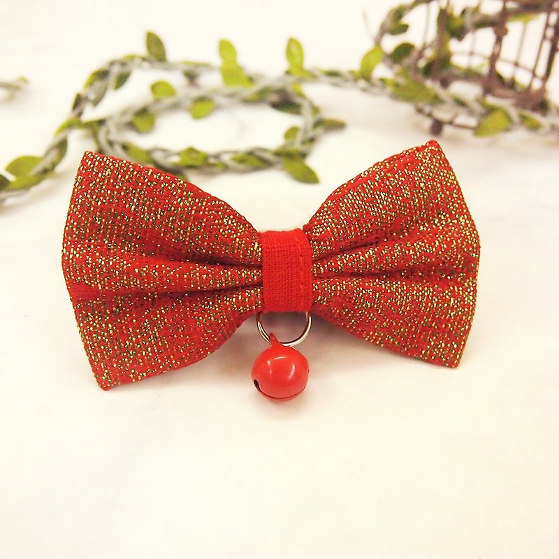 Christmas BlingBling Bowknot Pet Decoration Collar Cat Small Dog - Collars & Leashes - Cotton & Hemp Red