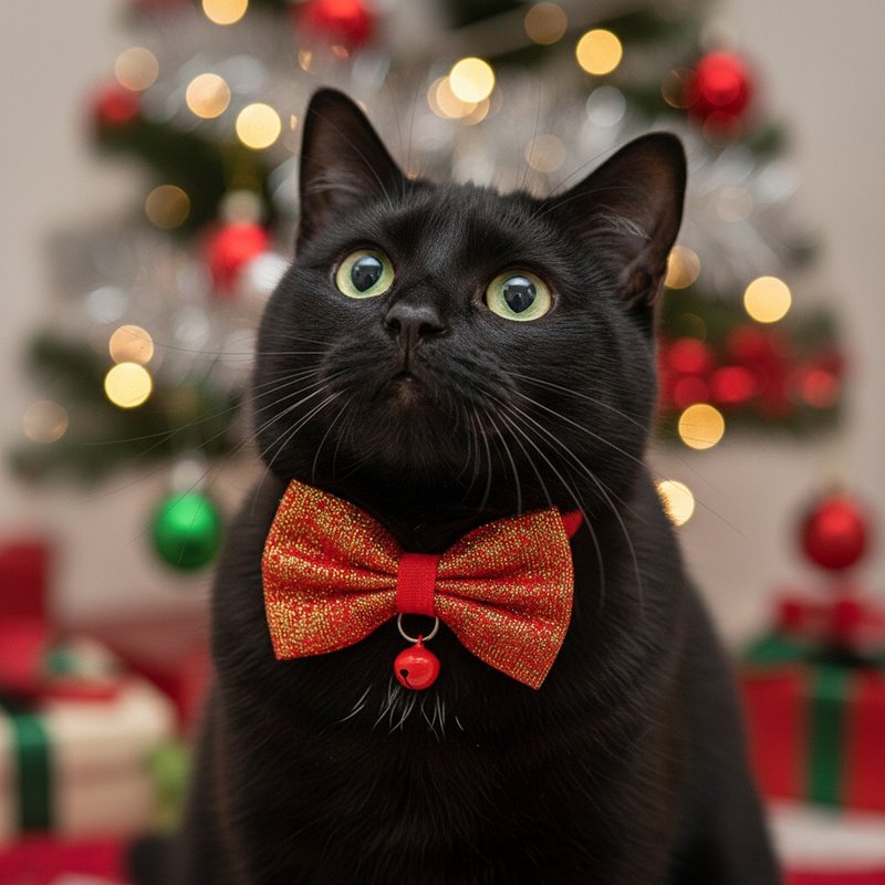 聖誕BlingBling款 蝴蝶結寵物裝飾項圈 貓咪 小型犬 - 貓狗頸圈/牽繩 - 棉．麻 紅色