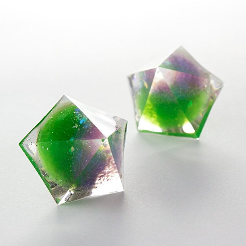 Pentagon earrings (garden) - ต่างหู - วัสดุอื่นๆ สีเขียว