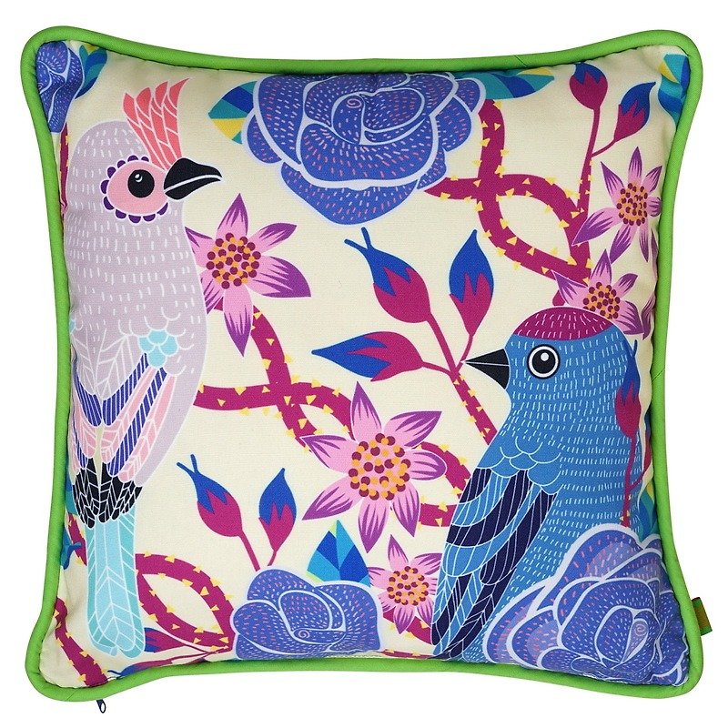 GINGER │ Designed in Denmark and Made in Thailand-Nightingale Printed Velvet Cushion Pillow-Blue Without Pillow - Pillows & Cushions - Cotton & Hemp Blue
