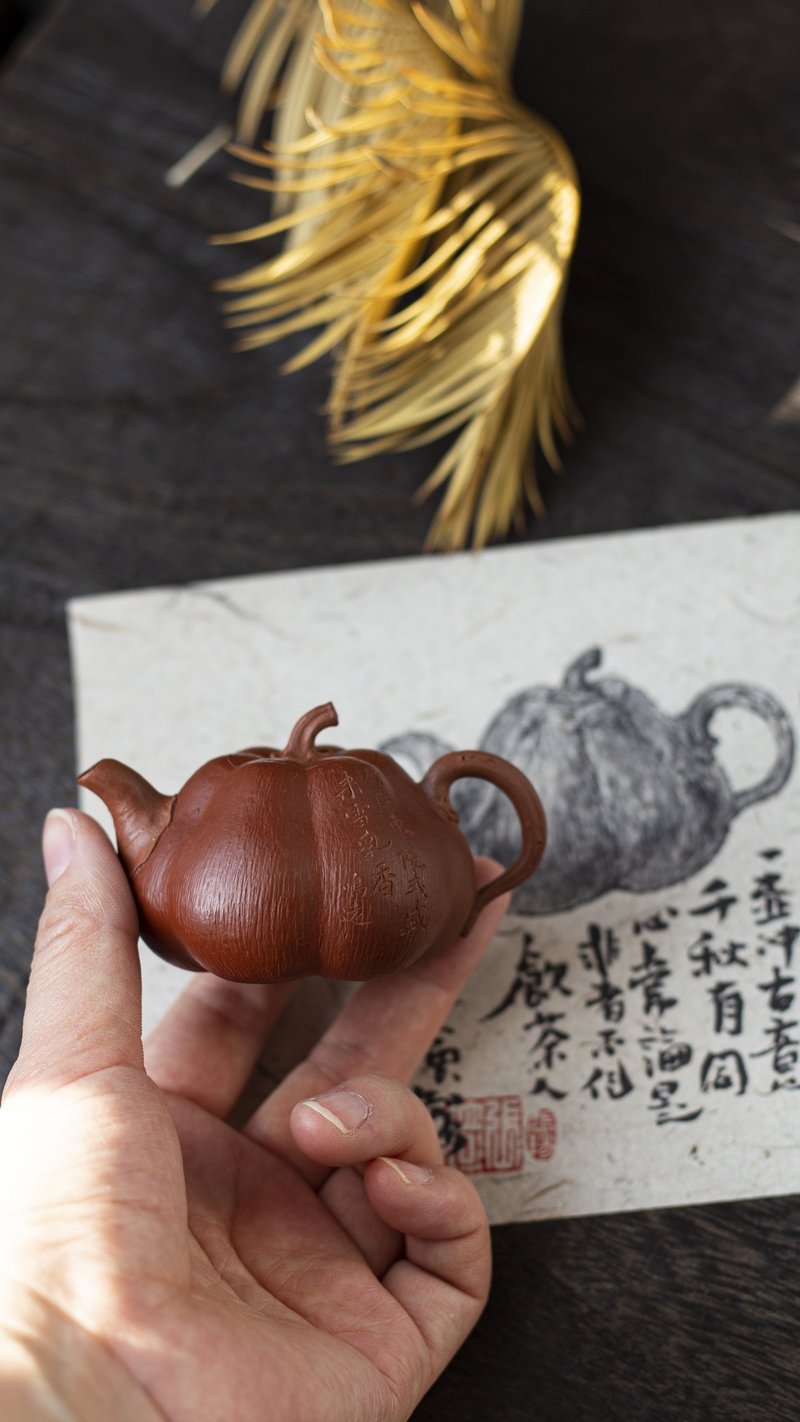 小南瓜 双色款  手绘证书 手工制作 70CC精品把玩茶器  高端宜興 - 茶壺/茶杯/茶具 - 陶 灰色
