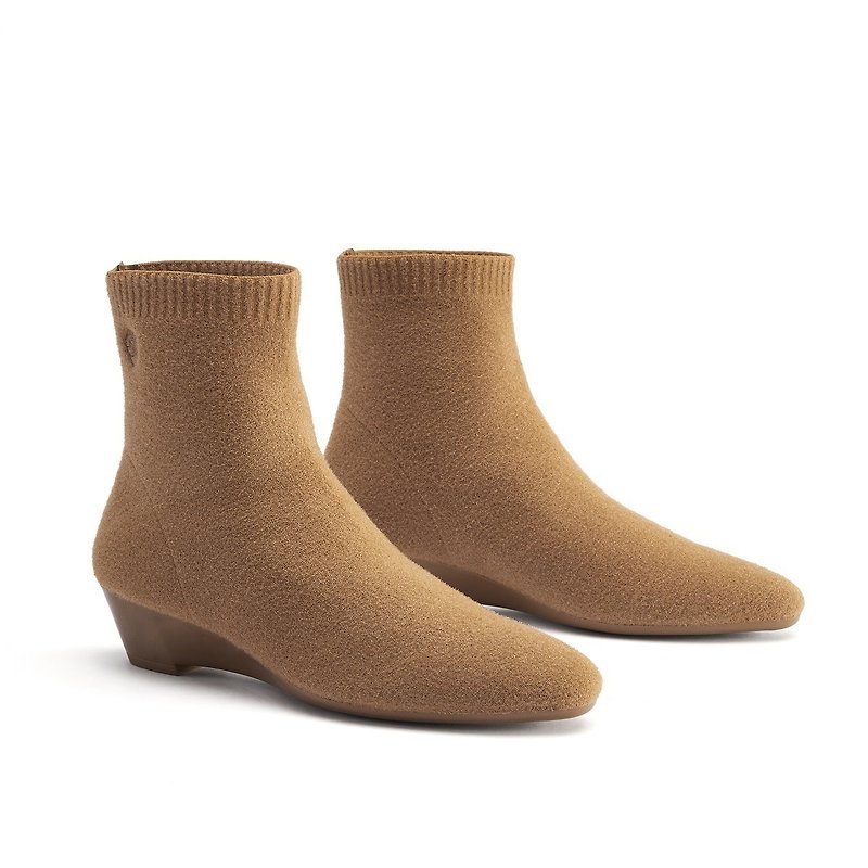 Love Round Toe Wedge Cashmere Short Boots | Camel 5850 - Women's Booties - Wool Brown