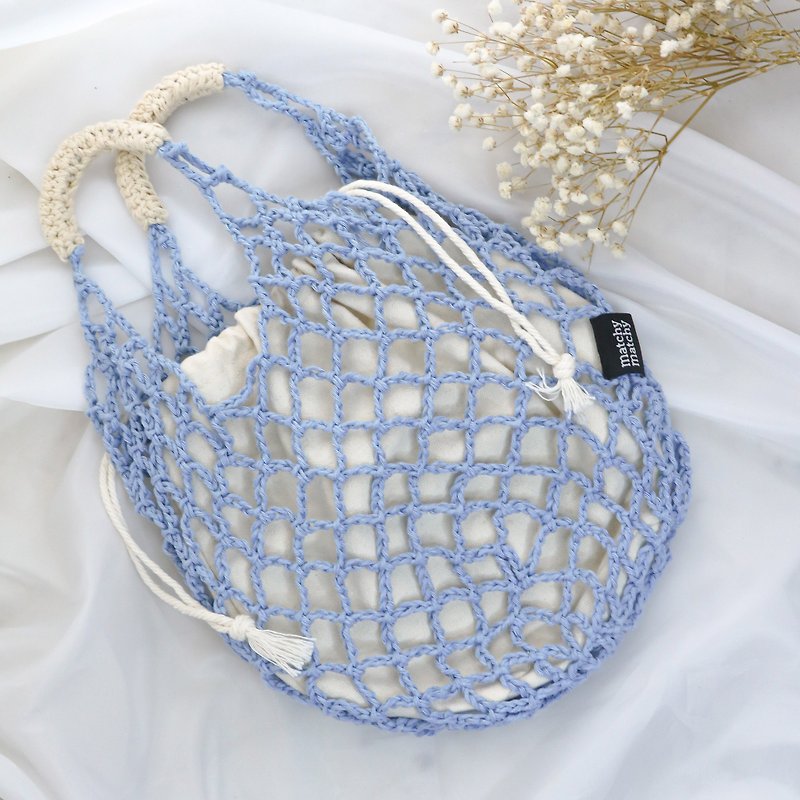 【夏天必備】拼色網袋 可自定顏色 - 手袋/手提袋 - 棉．麻 藍色