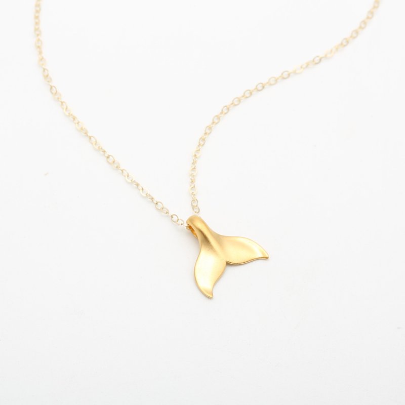 Golden Lucky Whale tail s925 sterling silver necklace Valentine Day gift - Necklaces - Sterling Silver Gold