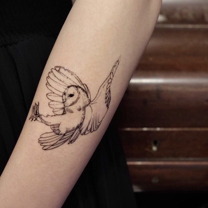 cottontatt owl temporary tattoo sticker - สติ๊กเกอร์แทททู - กระดาษ สีดำ