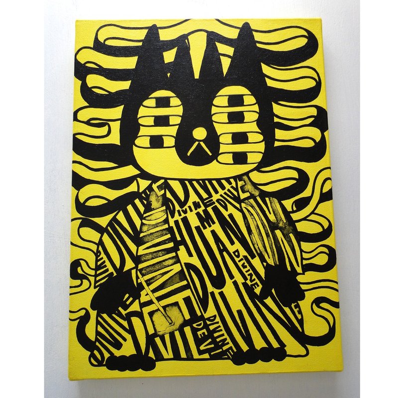 ７つ目の猫のグラフィティアート 原画 絵画 キャンバス画 モンスター - 海報/掛畫/掛布 - 顏料 黃色