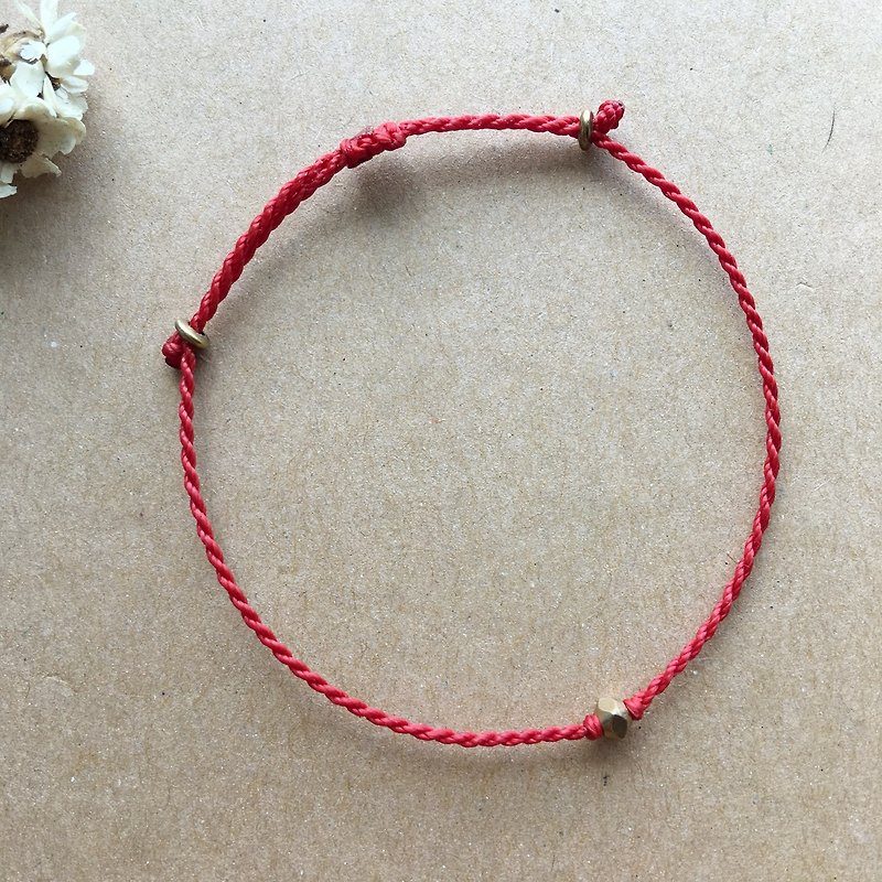 Red Bronze square cut fine silk bracelet Brazil Wax Wax line redline line - Bracelets - Copper & Brass Red