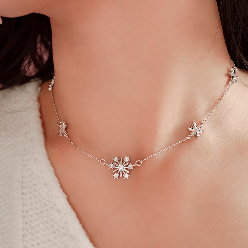 [Christmas Gift Box] Snowflake* Gold Silver Rose Gold Stone Snowflake Necklace - สร้อยคอ - ทองแดงทองเหลือง สีเงิน