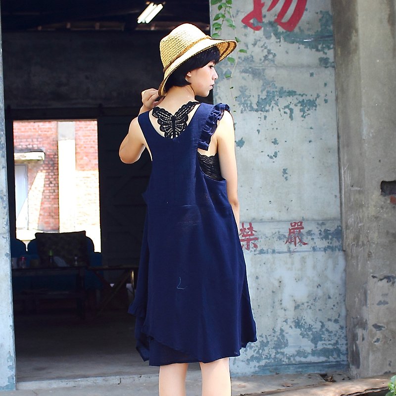 sundress/cloth's lace /Blue cotton dress - One Piece Dresses - Cotton & Hemp Blue