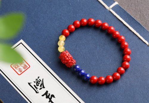 水墨 天然原礦硃砂精品紅砂手鏈 地藏王 硃砂含量達95%以上