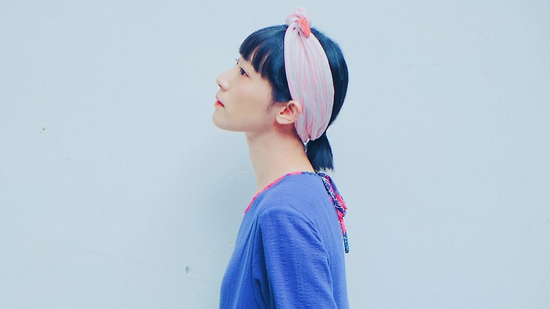 Yoshino cherry ripple // skin-friendly hand-tied ribbon sakura pink Headband - เครื่องประดับผม - ผ้าฝ้าย/ผ้าลินิน สึชมพู
