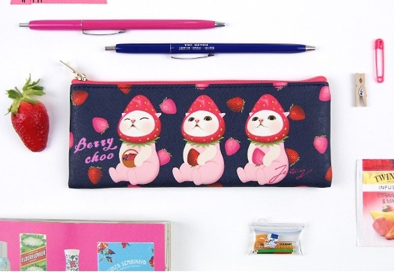 JETOY, Sweet Cat Lightweight Pencil Case II_Berry choo J1704102 - Pencil Cases - Other Materials Multicolor