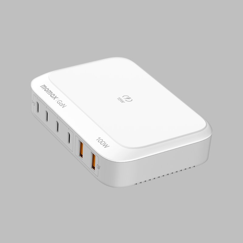 Momax Q.PLUG BOX 100W 6-Port GaN with Wireless Charging UM28 - Phone Accessories - Plastic White