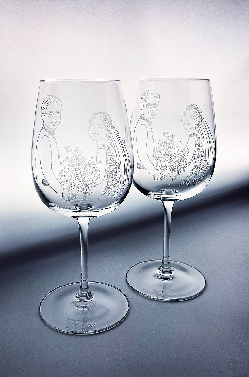 Custom Signature - Hand Carved Wine Glass - Qiu Bo [Character Illustration] Wedding Gift - ภาพวาดบุคคล - แก้ว 