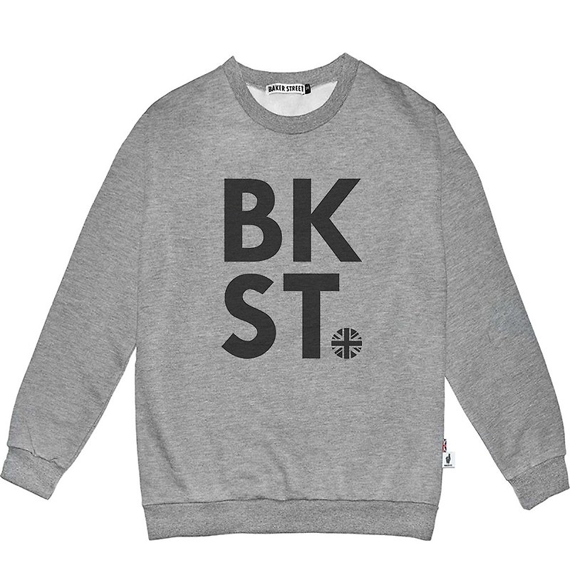 British Fashion Brand -Baker Street- BKST. Printed Sweater - สเวตเตอร์ผู้ชาย - ผ้าฝ้าย/ผ้าลินิน สีเทา