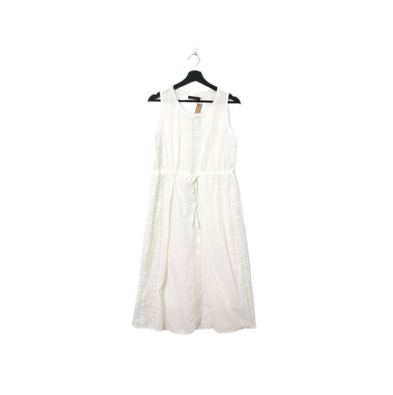 Back to Green-復古長洋裝 日系圖騰  純白Ls-32//vintage dress - 洋裝/連身裙 - 棉．麻 
