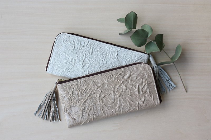 Pigskin slim long wallet pearl beige - Wallets - Genuine Leather Khaki