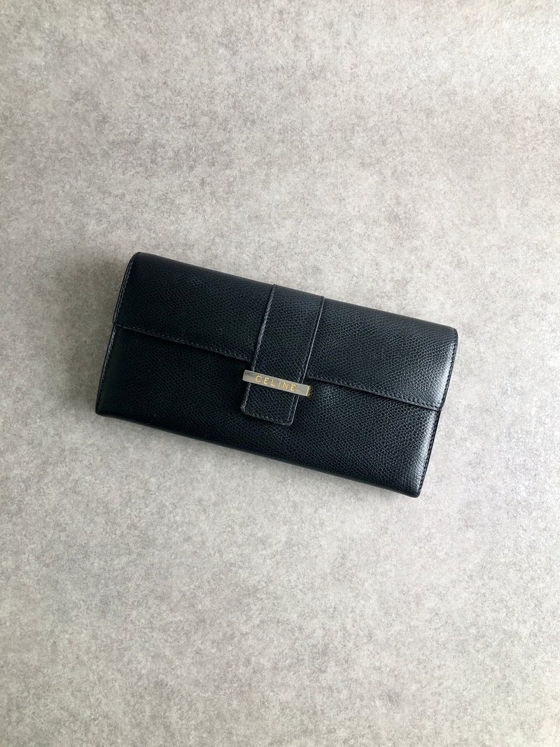 【 日本直送　名牌中古包 】CELINE セリーヌ 財布 ブラック ロゴ レザー 長財布 vintage ヴィンテージ オールド sfeijm - 錢包/皮夾/長短夾 - 真皮 黑色