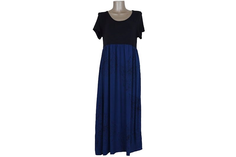 ハイビスカスプリントワンピース＜ネイビー＞ - 連身裙 - 其他材質 藍色