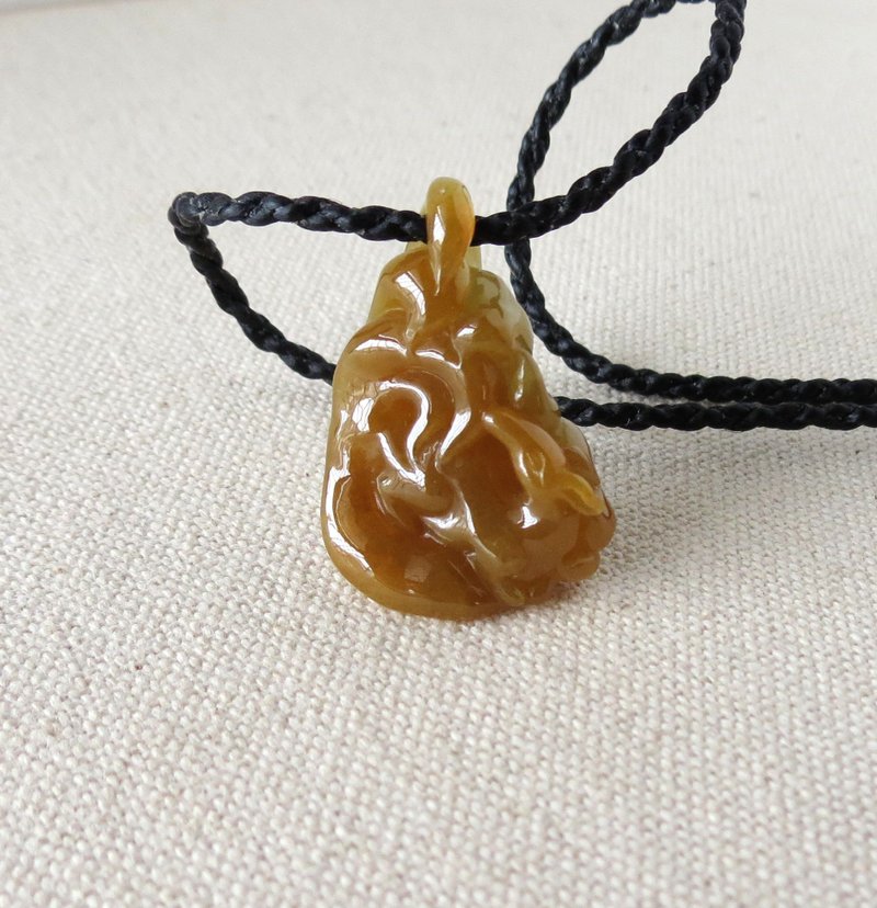 純銀【九尾狐】翡翠蠶絲蠟線項鍊【四股編】招財、辟邪、招桃花 - 長項鍊 - 寶石 橘色