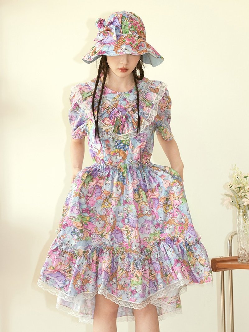 アウトレット品　パープルベアフリルドレス - 洋裝/連身裙 - 聚酯纖維 紫色