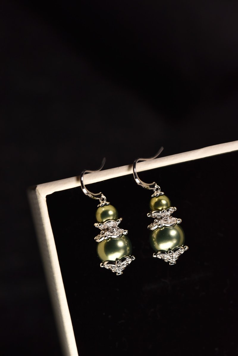 French Green Pearl Double Tower Earrings - Earrings & Clip-ons - Sterling Silver Green