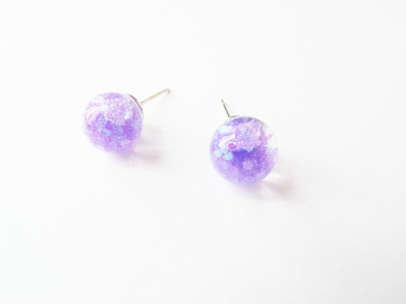 Rosy Garden 薰衣草淺紫色流動亮片水晶玻璃球針式耳環 可換夾式 - 耳環/耳夾 - 玻璃 紫色