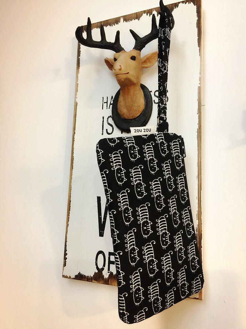 Meow portable wallet / Pencil / debris bag / admission package / bag Universal - กระเป๋าสตางค์ - ผ้าฝ้าย/ผ้าลินิน สีดำ