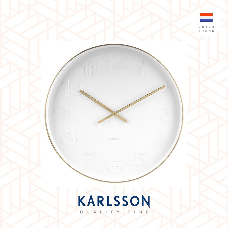 荷蘭Karlsson wall clock 51cm Mr.White numbers w.gold case - 時鐘/鬧鐘 - 其他金屬 白色