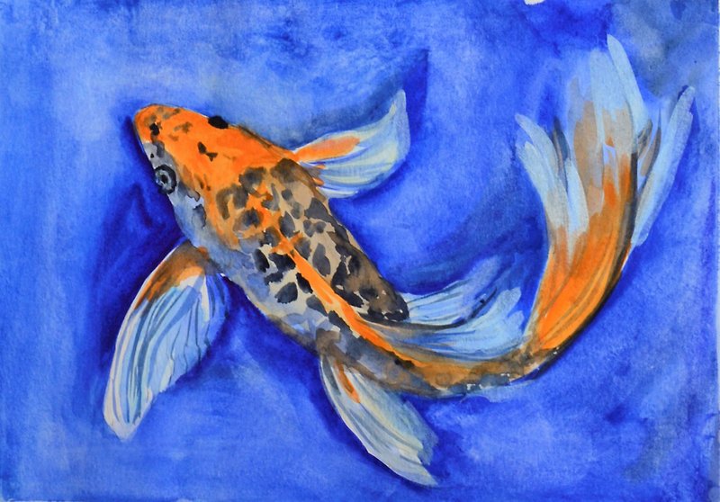 Koi Painting Koi Fish Original Art Koi Pond Artwork Animal Wall Art - Posters - Paper Multicolor