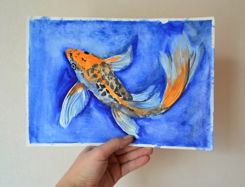 Koi Fish Watercolor Original Wall Art Painting by Olivia Kandra