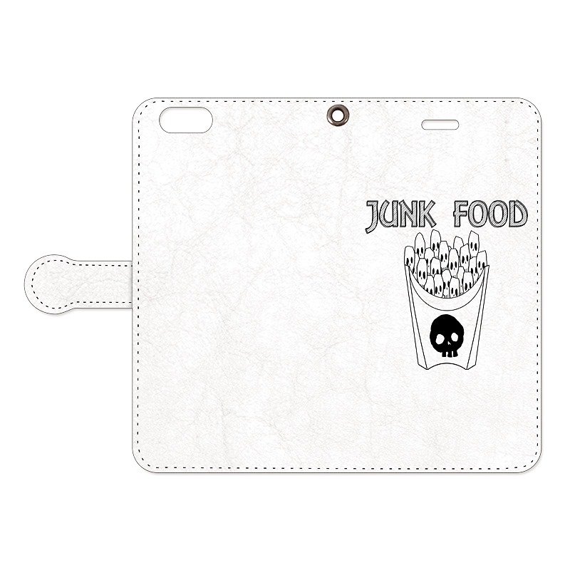 [Notebook type iPhone case] skull French fries - เคส/ซองมือถือ - หนังแท้ ขาว