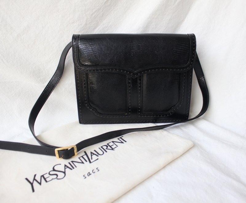 FOAK vintage YSL black lizard skin antique envelope bag - กระเป๋าแมสเซนเจอร์ - หนังแท้ 